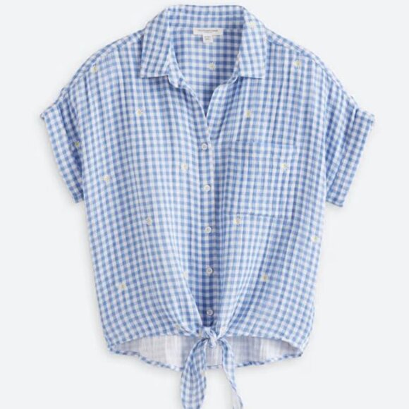 COPY NWT Beach Lunch Lounge Rosie Tie Front Blue Striped Embroidered Cotton Blou - Picture 4 of 14